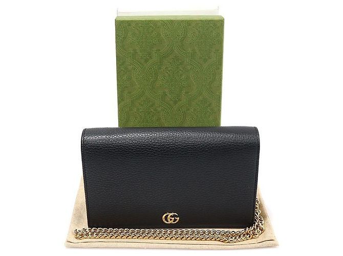 Gucci GG Marmont Mini Chain WOC Clutch Crossbody aus schwarzem strukturiertem Leder - Ansicht 2