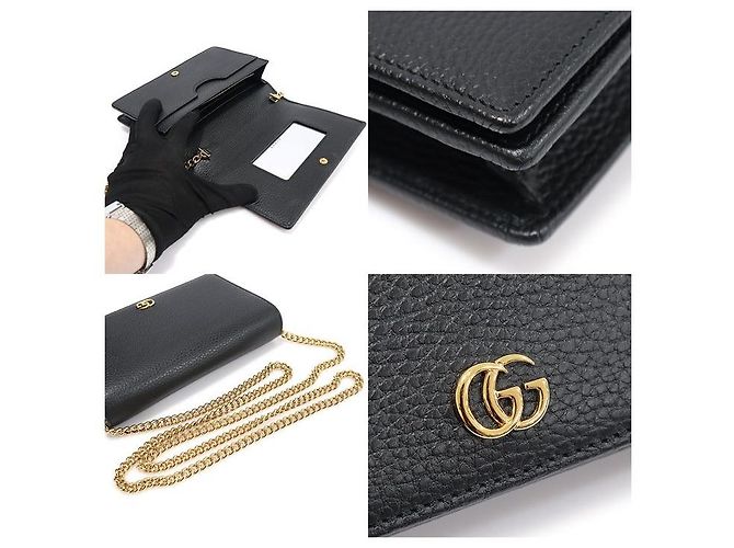 Gucci GG Marmont Mini Chain WOC Clutch Crossbody aus schwarzem strukturiertem Leder - Ansicht 6