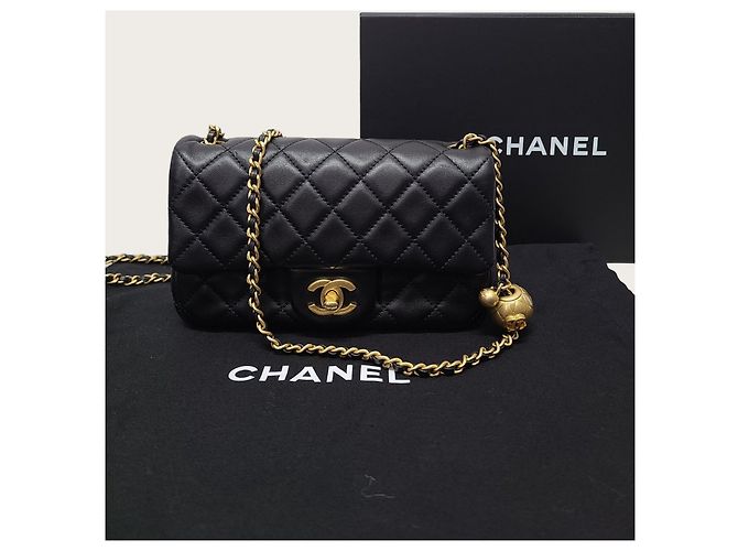 Chanel Mini Classic Goldball New in agnello nero placcato oro - vista 7