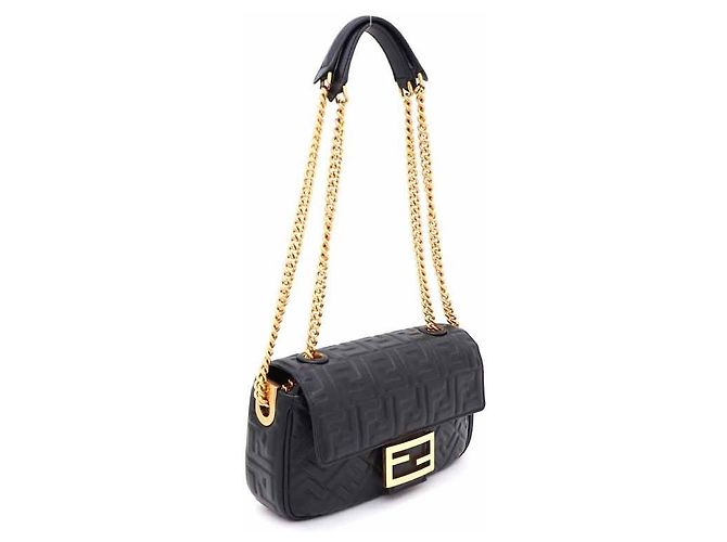 Fendi Borsa a Spalla Baguette in Pelle Nappa con Motivo FF Nero - vista 2