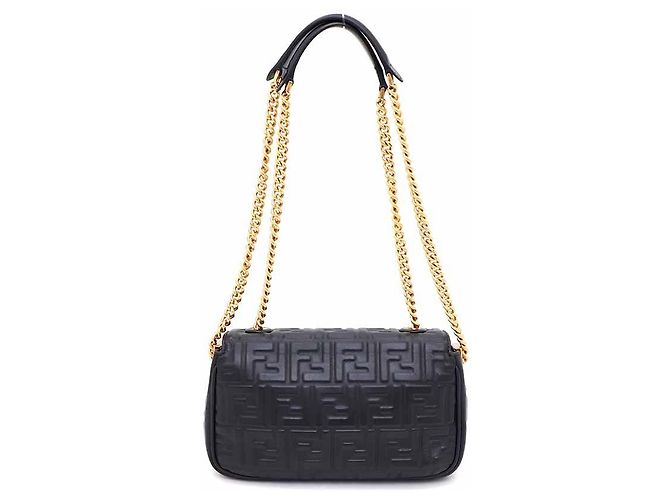 Fendi Borsa a Spalla Baguette in Pelle Nappa con Motivo FF Nero - vista 3