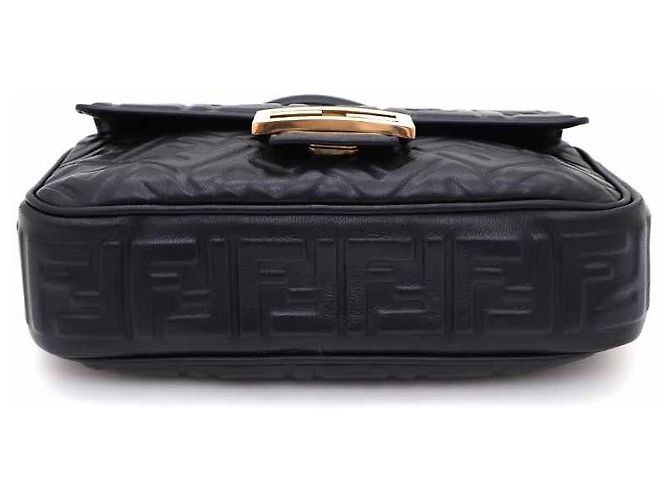 Fendi Borsa a Spalla Baguette in Pelle Nappa con Motivo FF Nero - vista 6