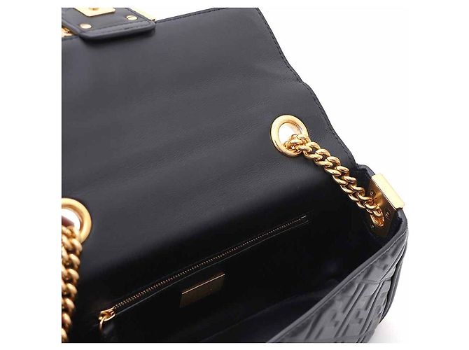 Fendi Borsa a Spalla Baguette in Pelle Nappa con Motivo FF Nero - vista 7