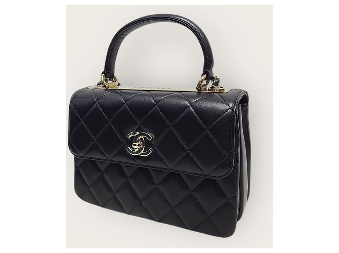 Chanel Pelle d'agnello nero oro champagne Trendy CC piccolo interno Chip - vista 2