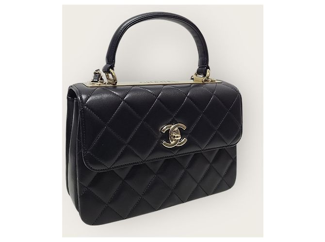 Chanel Pelle d'agnello nero oro champagne Trendy CC piccolo interno Chip - vista 3