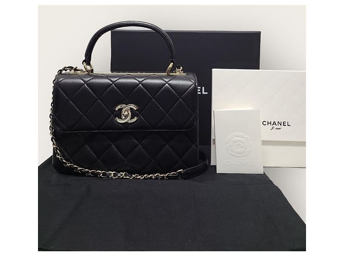 Chanel Pelle d'agnello nero oro champagne Trendy CC piccolo interno Chip - vista 7