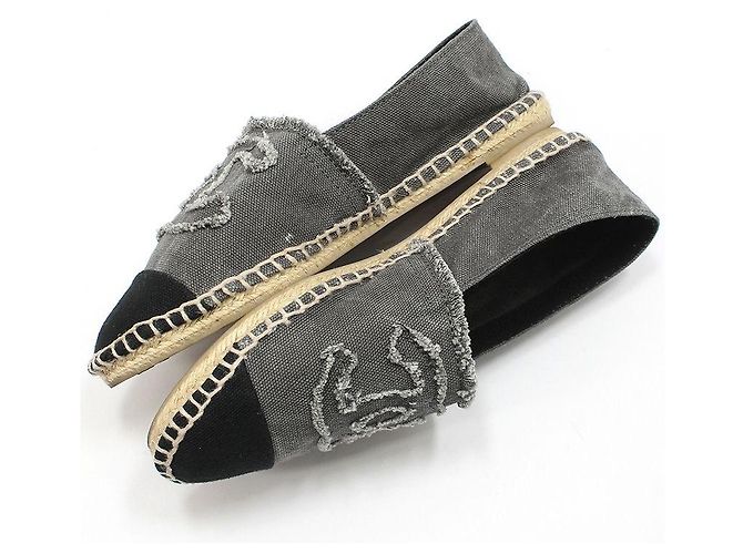 Chanel Sneaker espadrille slip-on in denim Marrone - vista 7