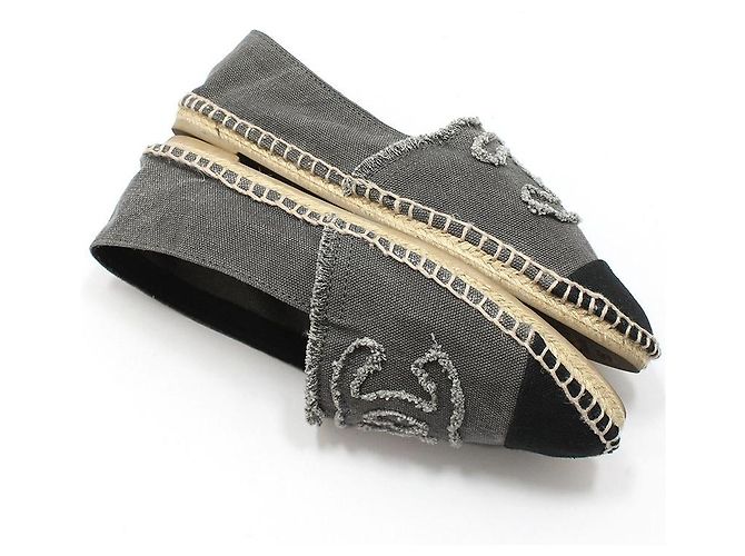 Chanel Sneaker espadrille slip-on in denim Marrone - vista 8