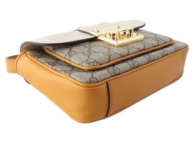 Gucci Mini borsa a tracolla con manico GG Supreme Padlock Marrone - vista 5