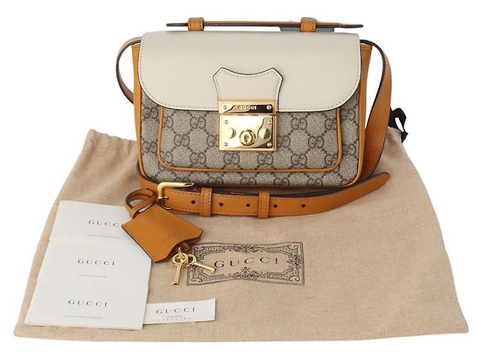Gucci Mini borsa a tracolla con manico GG Supreme Padlock Marrone - vista 8