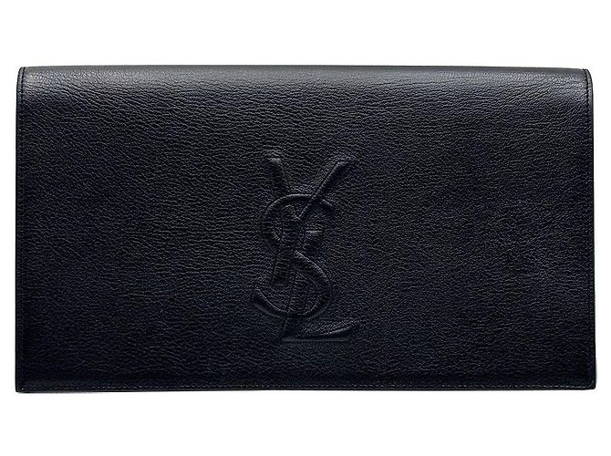 Saint Laurent Clutch Belle Du Jour Monogram in pelle nera Nero - vista 2