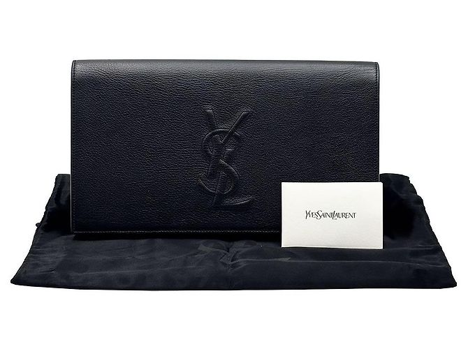 Saint Laurent Clutch Belle Du Jour Monogram in pelle nera Nero - vista 3