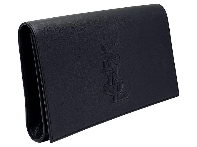 Saint Laurent Clutch Belle Du Jour Monogram in pelle nera Nero - vista 4
