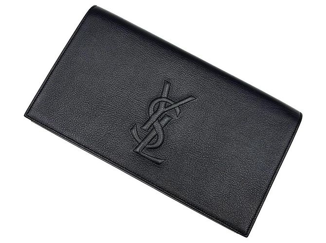 Saint Laurent Clutch Belle Du Jour Monogram in pelle nera Nero - vista 6