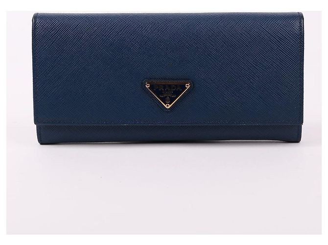 Prada Portafoglio lungo in Saffiano blu con logo triangle - vista 2