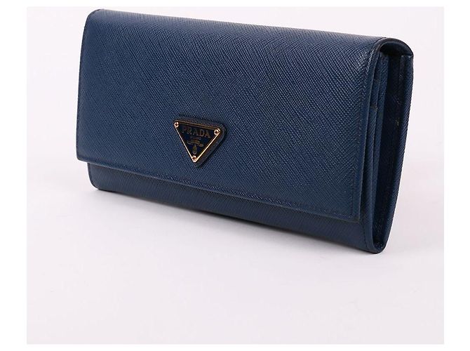 Prada Portafoglio lungo in Saffiano blu con logo triangle - vista 4