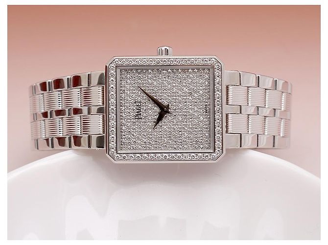Piaget Damenarmbanduhr Protocol Vintage in Weißgold, Größe Medium, mit Full Pave Diamanten - Ansicht 12
