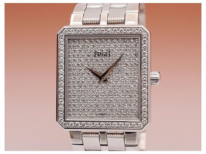 Piaget Damenarmbanduhr Protocol Vintage in Weißgold, Größe Medium, mit Full Pave Diamanten - Ansicht 2