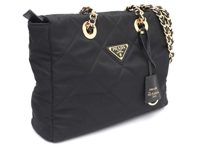 Prada Borsa Tote e Borsa a Spalla in Nylon con Logo Triangle e Catena in Metallo Dorato Nero - vista 10