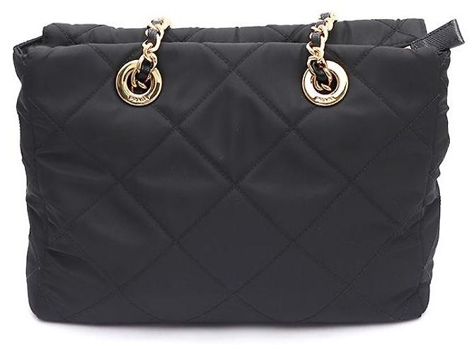 Prada Borsa Tote e Borsa a Spalla in Nylon con Logo Triangle e Catena in Metallo Dorato Nero - vista 3