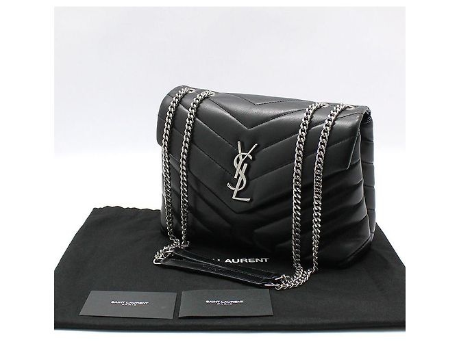 Saint Laurent Borsa a tracolla Monogram Loulou Small in nero con finiture argentate - vista 2