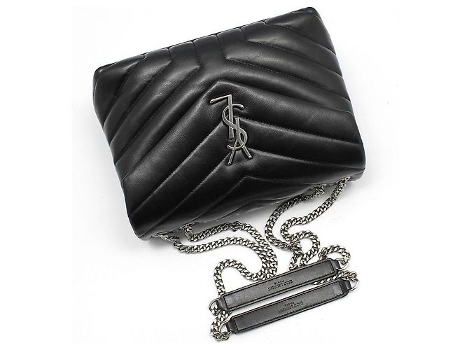Saint Laurent Borsa a tracolla Monogram Loulou Small in nero con finiture argentate - vista 3