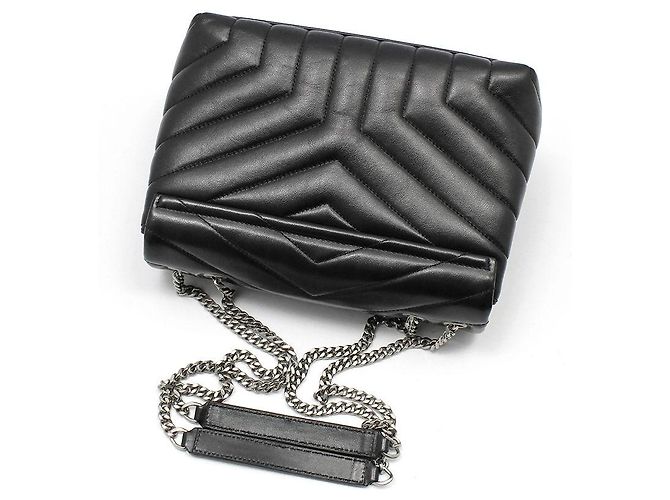 Saint Laurent Borsa a tracolla Monogram Loulou Small in nero con finiture argentate - vista 4