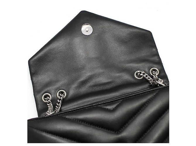 Saint Laurent Borsa a tracolla Monogram Loulou Small in nero con finiture argentate - vista 8