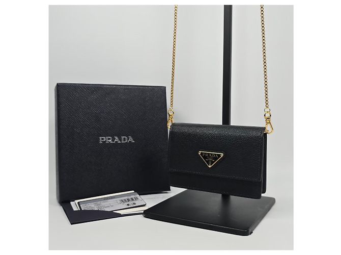 Prada Tarjetero Saffiano con cadena Plata - vista 2