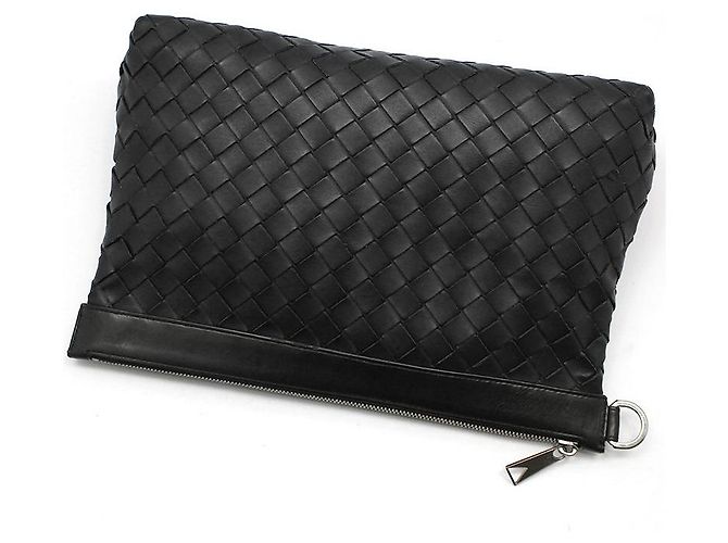 Bottega Veneta Clutch Small in Mesh Intrecciato Nero - vista 3