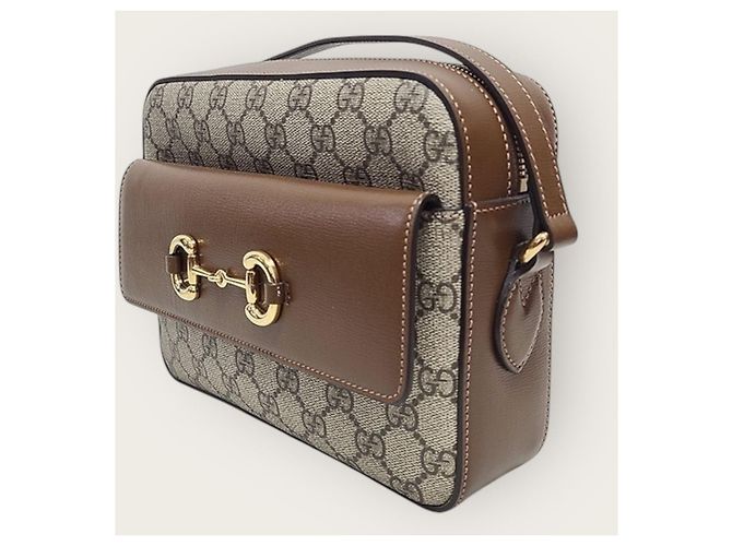 Gucci Piccola borsa a tracolla GG Supreme Horsebit marrone - vista 3