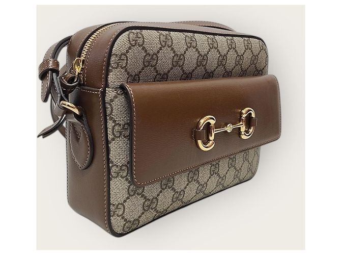 Gucci Piccola borsa a tracolla GG Supreme Horsebit marrone - vista 4