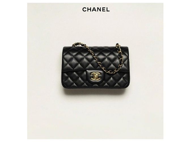 Chanel Classic New Mini Lambskin Black Champagne Gold Nero - vista 11