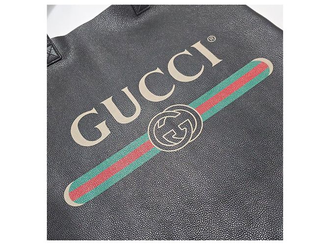 Gucci Web Logo Print Leder Shopper Bag Schwarz - Ansicht 4