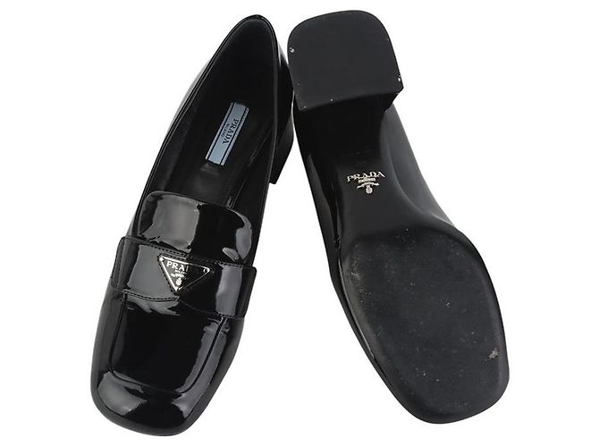 Prada Décolleté in vernice con logo Triangle Taglia Nero - vista 7
