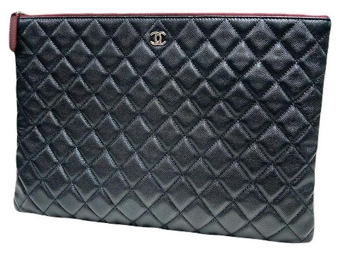 Chanel Clutch Black Caviar Classic Large CC Logo Argentato Nero - vista 2