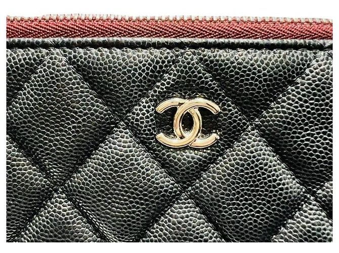 Chanel Clutch Black Caviar Classic Large CC Logo Argentato Nero - vista 5