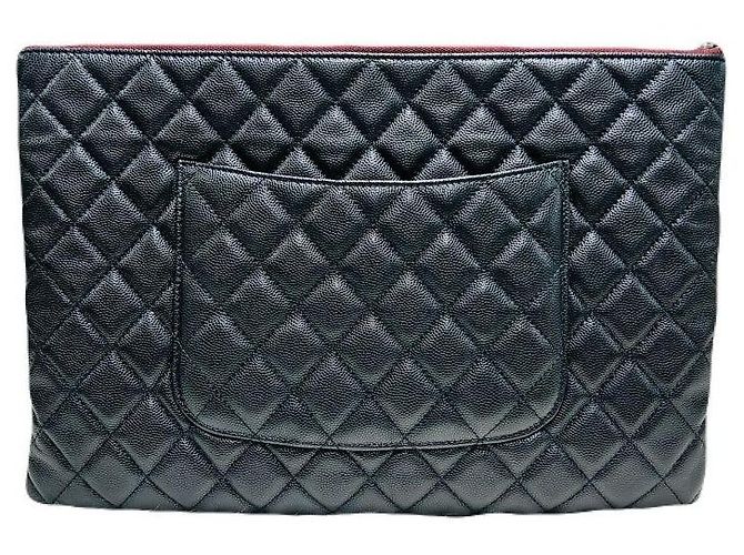 Chanel Clutch Black Caviar Classic Large CC Logo Argentato Nero - vista 6