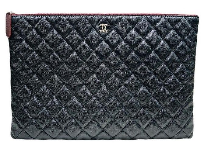 Chanel Clutch Black Caviar Classic Large CC Logo Argentato Nero - vista 7