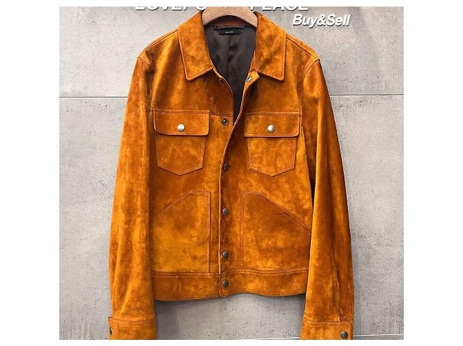 Tom Ford Giacca Trucker in Camoscio e Cashmere Arancione - vista 2