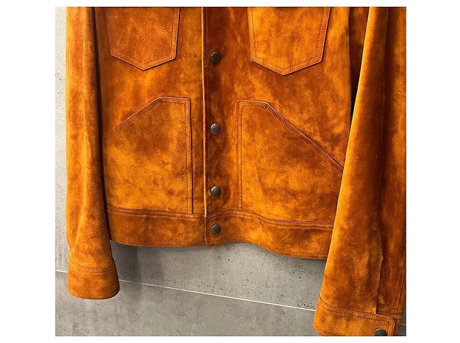 Tom Ford Giacca Trucker in Camoscio e Cashmere Arancione - vista 4