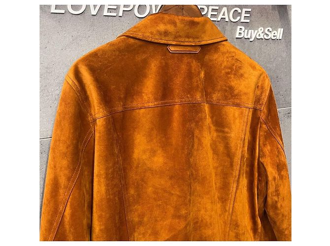 Tom Ford Giacca Trucker in Camoscio e Cashmere Arancione - vista 5