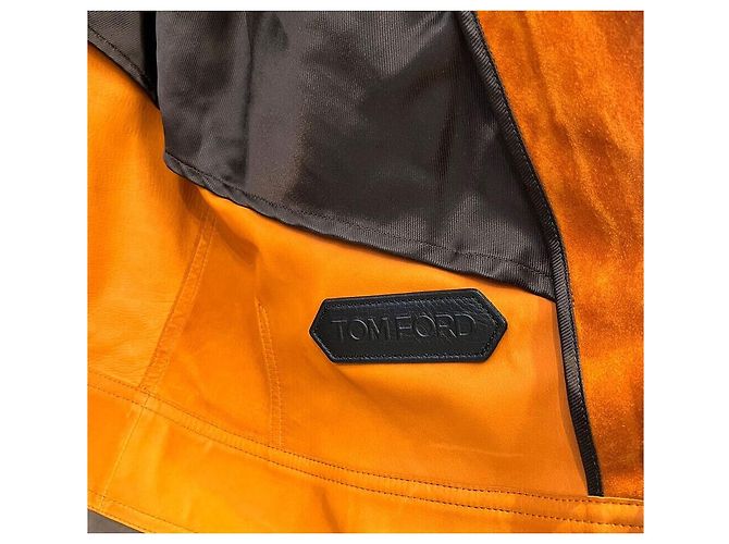 Tom Ford Giacca Trucker in Camoscio e Cashmere Arancione - vista 6