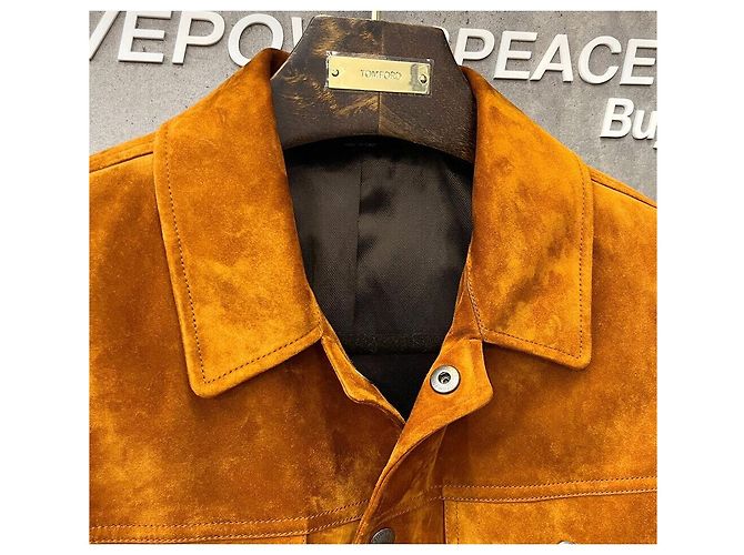 Tom Ford Giacca Trucker in Camoscio e Cashmere Arancione - vista 7