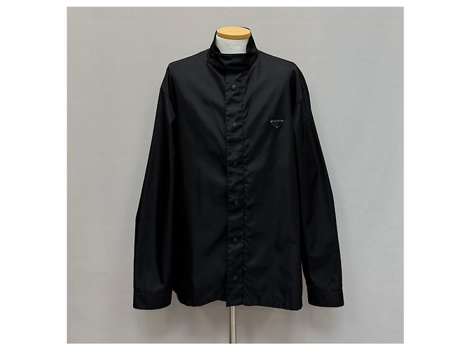 Prada Giacca-camicia con logo Triangle in Re-Nylon Argento - vista 2