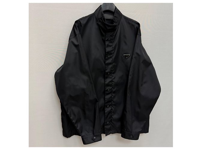 Prada Giacca-camicia con logo Triangle in Re-Nylon Argento - vista 4