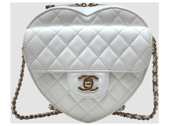 Chanel Borsa Heart Large in agnello bianco - vista 2