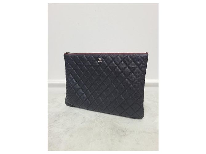 Chanel Clutch Classic Large in Caviar Nero Argentato con Chip Interno - vista 2