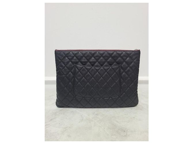 Chanel Clutch Classic Large in Caviar Nero Argentato con Chip Interno - vista 5