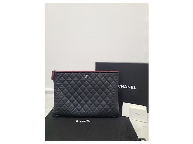 Chanel Clutch Classic Large in Caviar Nero Argentato con Chip Interno - vista 7